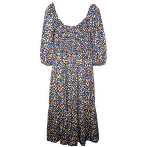 Gap Puffed Sleeve Smocked Bust Tiered Floral Prairie‎ Milkmaid Peasant Dress MP